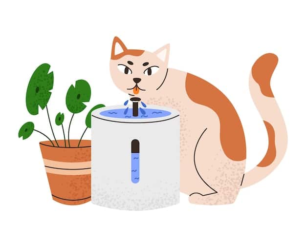 A cat drinking from a pet water fountain, demonstrating an appealing method for encouraging hydration.