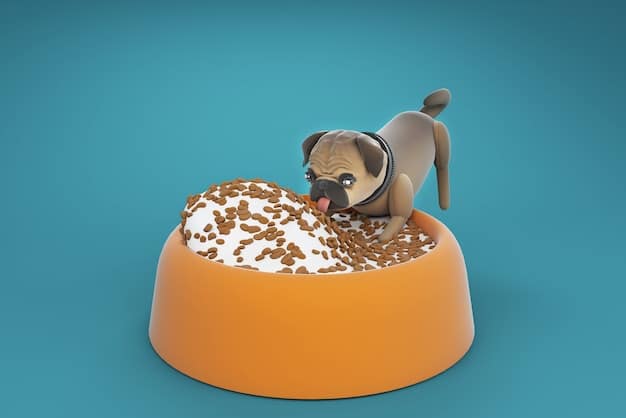 A photo illustrating a dog growling and baring its teeth near a food bowl; visual representation of food aggression.