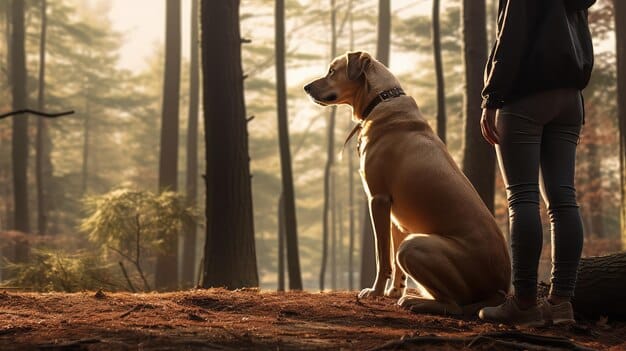 A Labrador Retriever puppy patiently sitting in a 