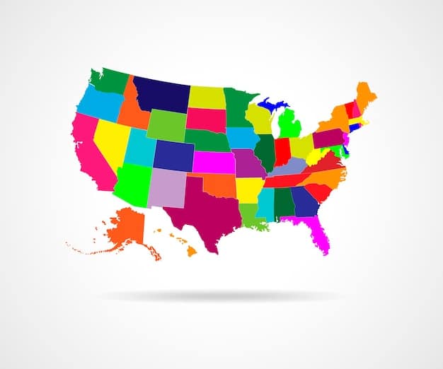 A map of the United States with different regions highlighted in varying colors, each color representing a different average cost range for pet sitting services. The map also includes small icons of pets (dogs, cats, birds) scattered across it for visual appeal.