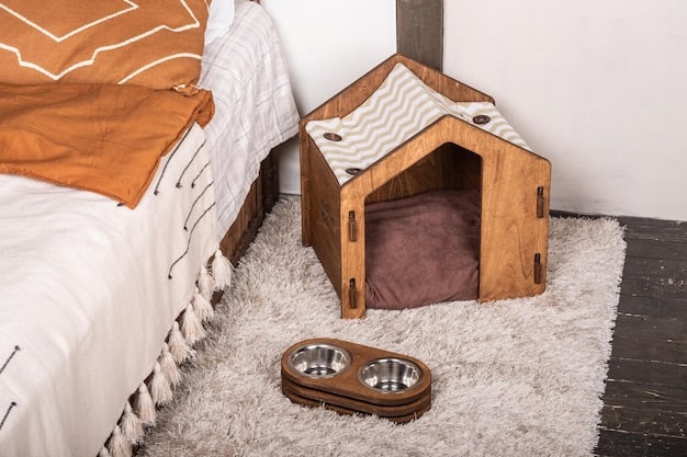 A cozy pet-friendly hotel room with a dog bed, water bowl, and toys, showcasing accommodations that welcome pets.